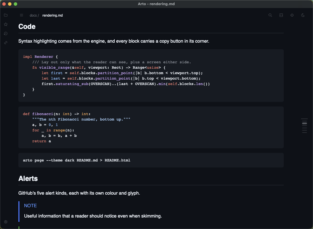 Rust, Python and shell code blocks, each highlighted