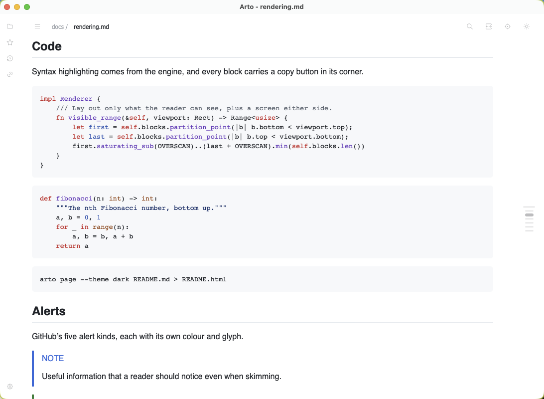 Rust, Python and shell code blocks, each highlighted