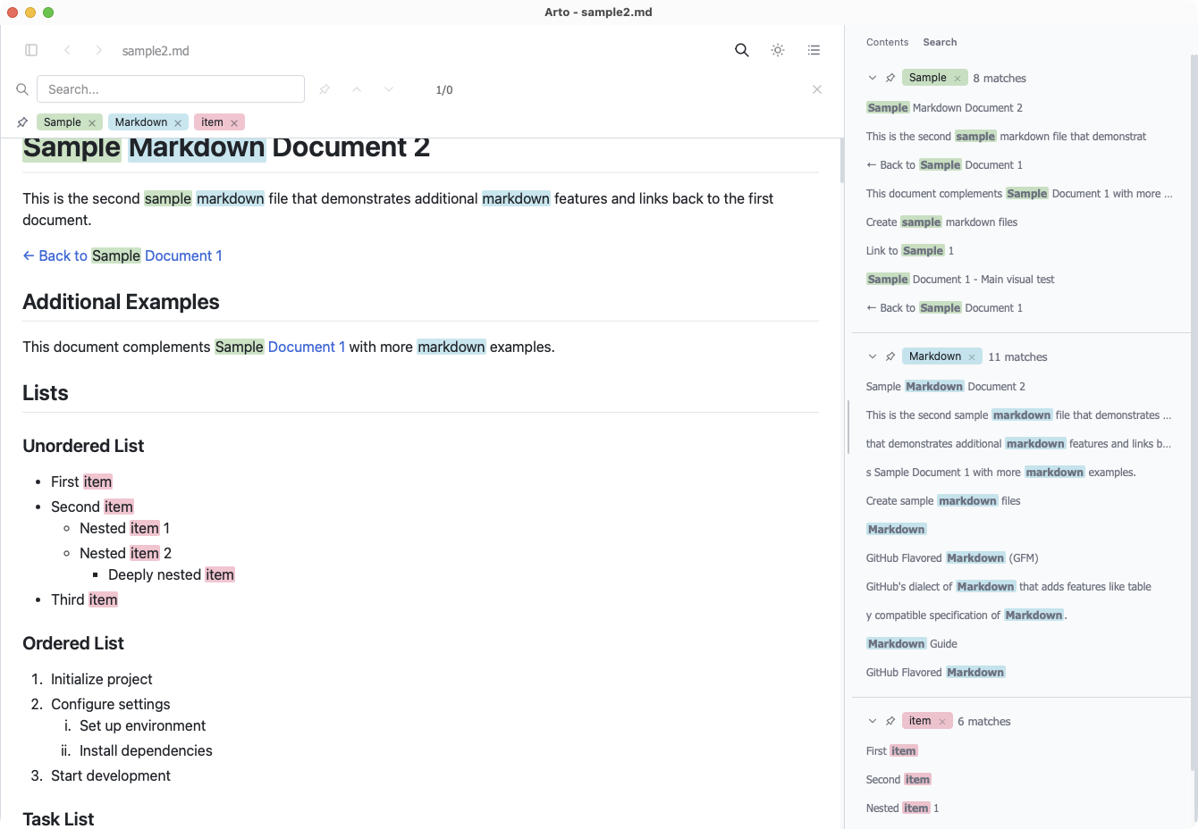 Pinned search with multi-color highlights
