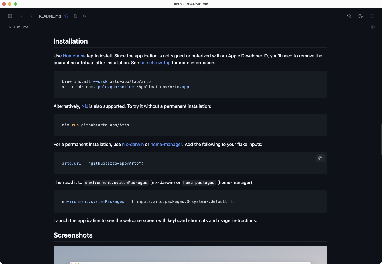Arto - GitHub-style Markdown rendering