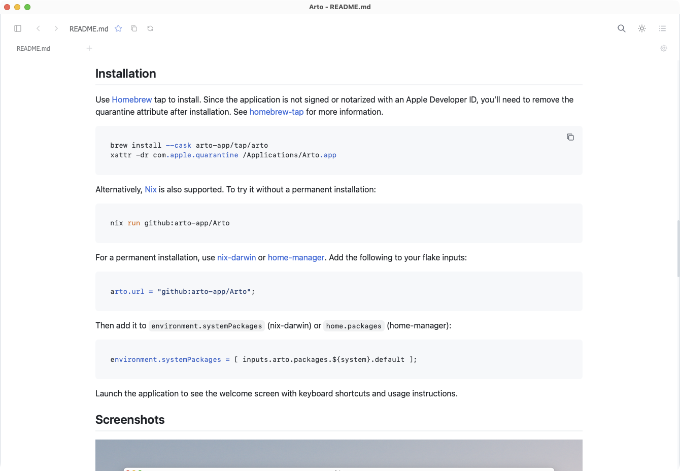 Arto - GitHub-style Markdown rendering