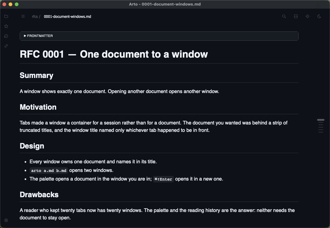 Three Arto windows, each showing one document