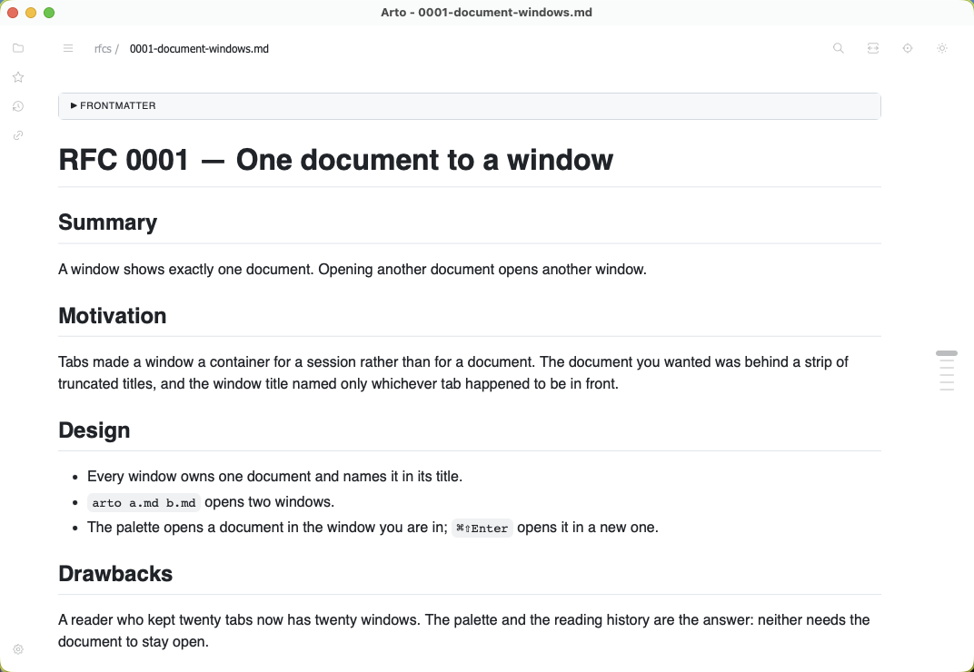 Three Arto windows, each showing one document